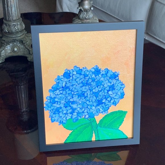 Blue Hydrangea Blues 8 x 10 Acrylic Painting, Artist Signed, Framed - Picture 1 of 7